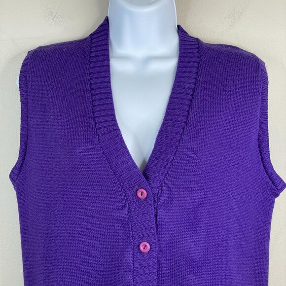 Vintage Womens Preppy Twee Granny Sweater Vest Medium Purple Ivy League Bright - Picture 2 of 10